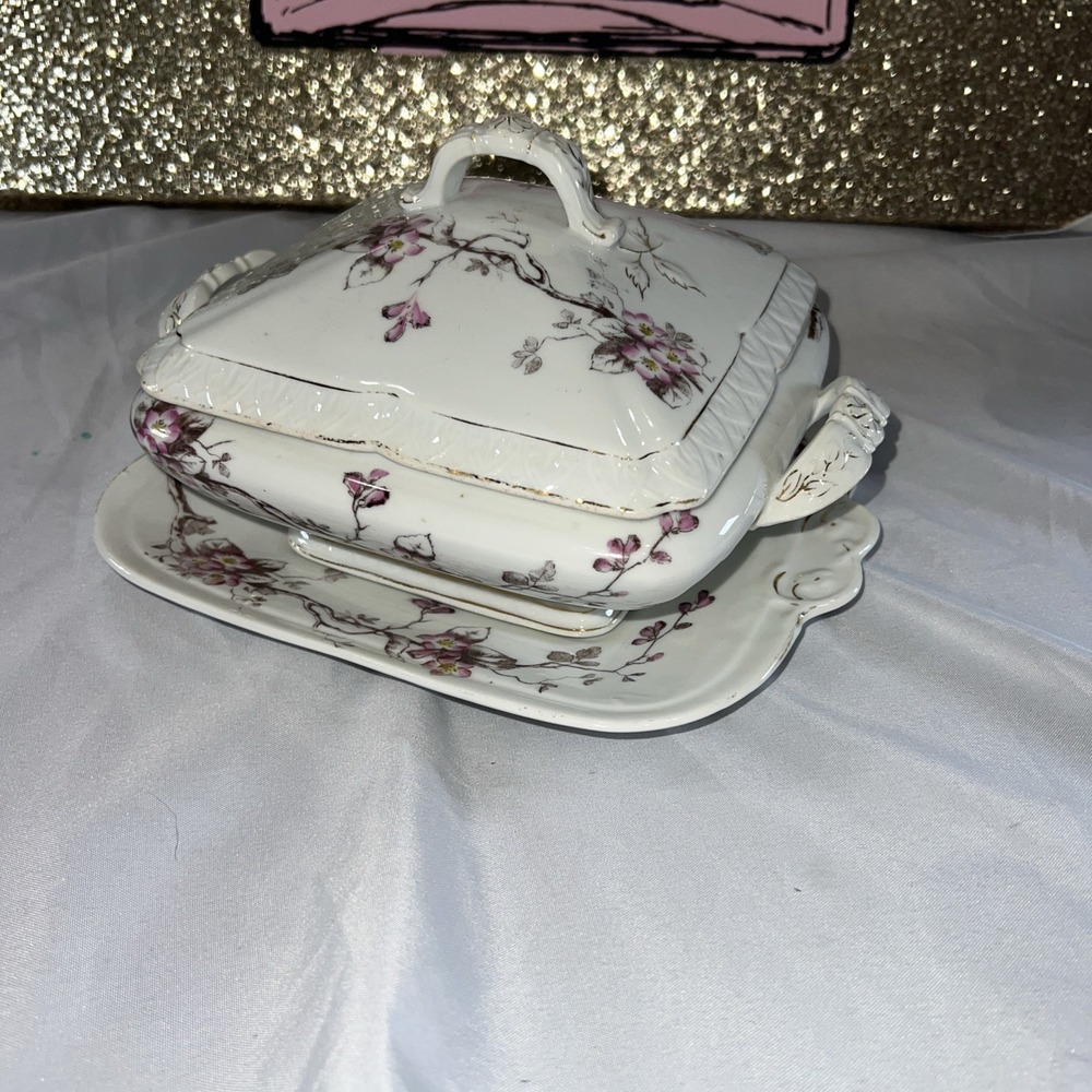 1864-1914 Karlsbad Germany‎ Pink Floral Covered Vegetable Bowl Rare Collector